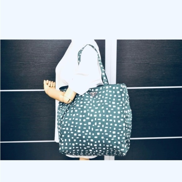 PRADA Emerald Green Large Nylon Tote Shoulder Bag Purse - Picture 7 of 15